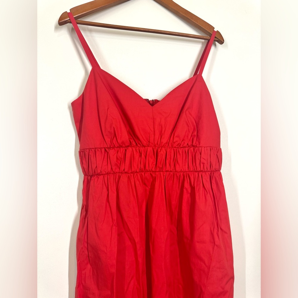 NWT Donna Morgan Red Cotton Ruched around waist SunDress w/ Pockets Size 8 - Picture 6 of 15